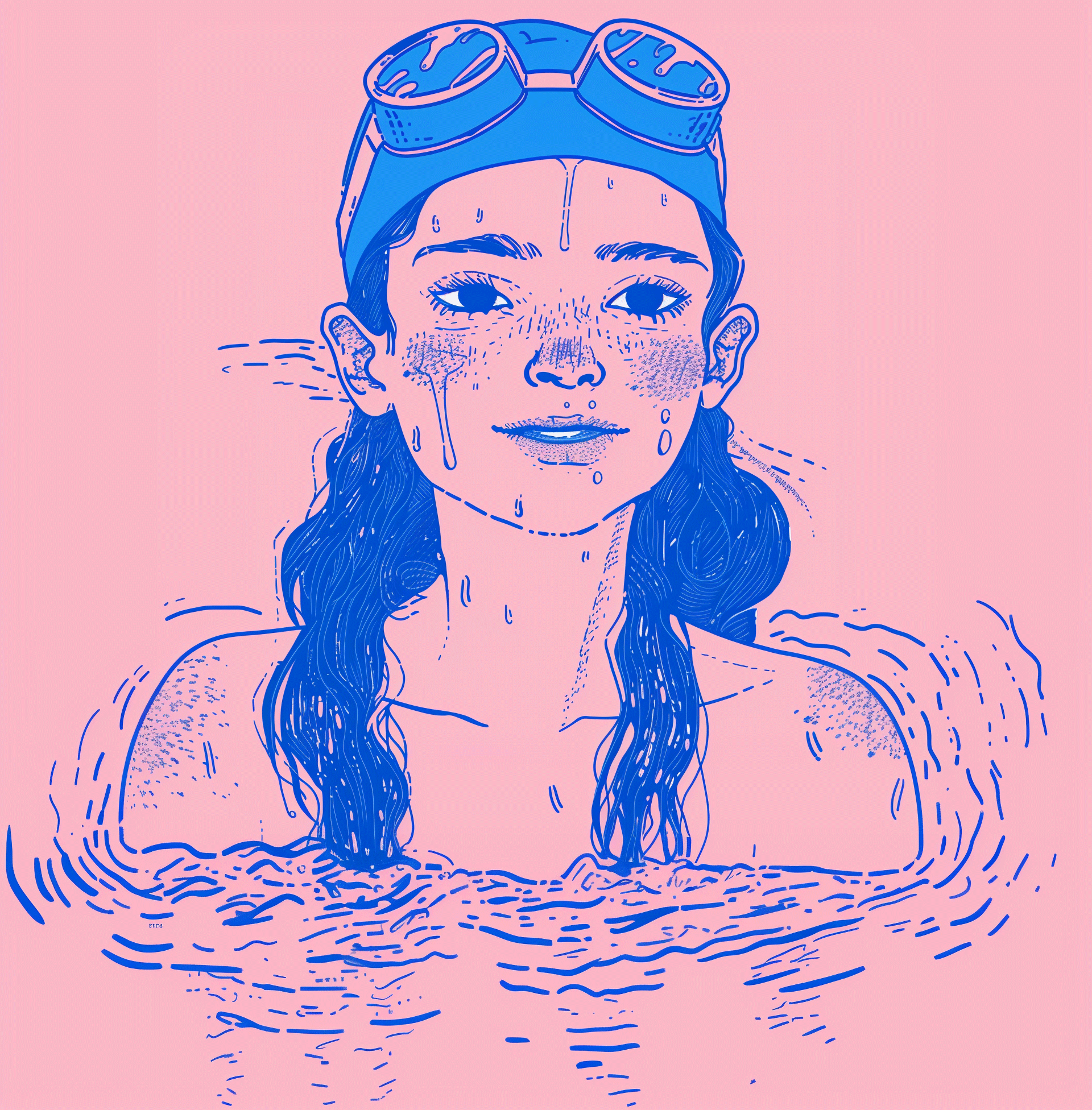 draw image of a girl in swimming pool